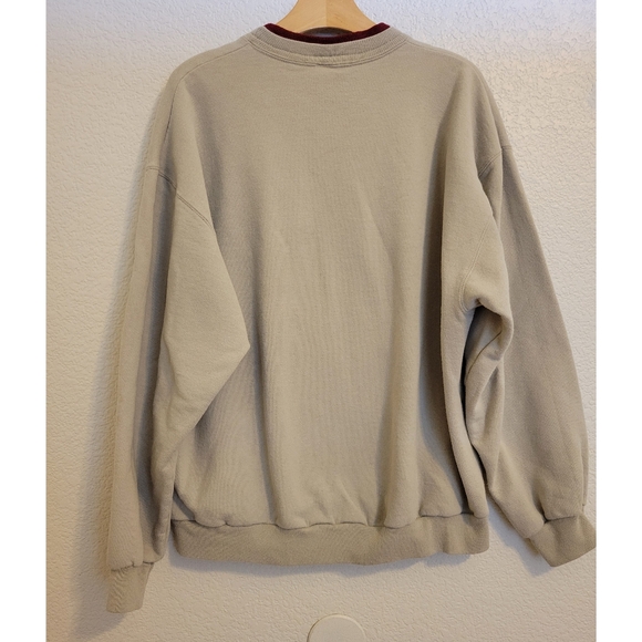 VNT unisex embroidered tan and red sweater top stitch size large with sewn butto - Picture 2 of 7